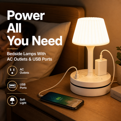 ⏰ 💡 Lampka nocna z USB i gniazdkami – oświetlenie i ładowanie w jednym! 🔌