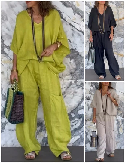 Damski 2-częściowy bawełniany zestaw lniany