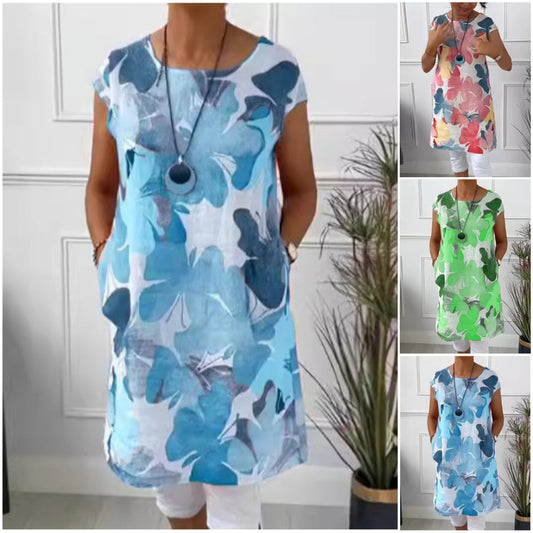 🔥👗Luźna sukienka do kolan z wzorem w motyle✨