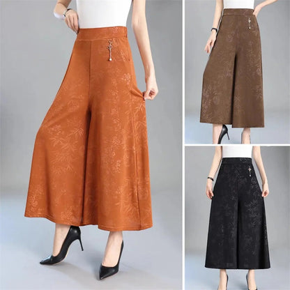 Eleganckie spodnie z wysokim stanem z nadrukiem