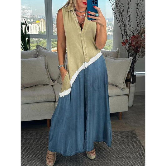 🔥👗Damska sukienka bez rękawów z dekoltem w serek w kolorze tie-dye