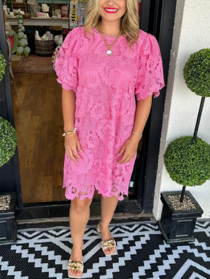 🎁✨Damska koronkowa sukienka z bufiastym rękawem w kwiaty