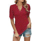 Casualowy top z bufiastym rękawem V-Neck w kropki