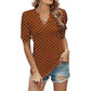 Casualowy top z bufiastym rękawem V-Neck w kropki