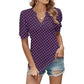Casualowy top z bufiastym rękawem V-Neck w kropki