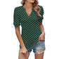 Casualowy top z bufiastym rękawem V-Neck w kropki