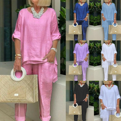 Damski casualowy komplet plus size z mieszanki bawełny