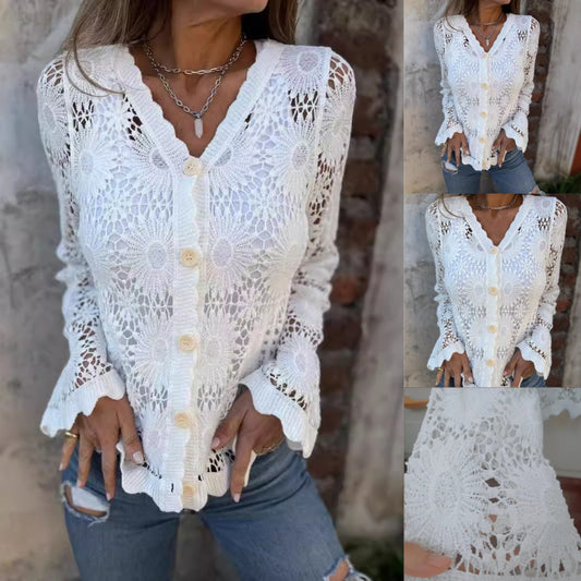 🌸Wyprzedaż 50% taniej Top na długich ramiączkach z dekoltem w szpic od Lace dla kobiet
