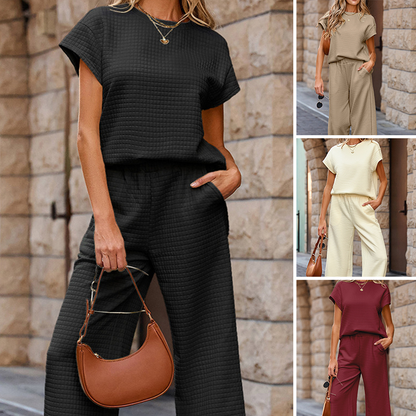 Damski casualowy sweter i spodnie z szerokimi nogawkami, zestaw 2 PCS