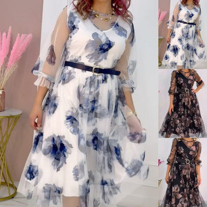 Damskie sukienki z siateczki z nadrukiem w kwiaty