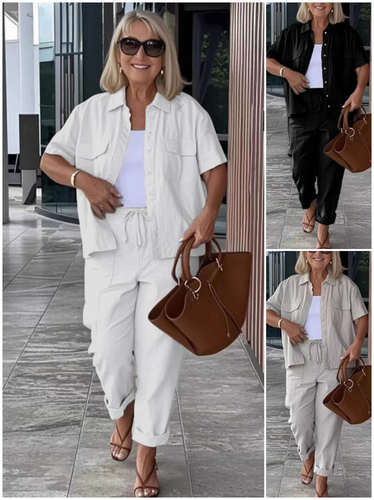 🌈Strój z bawełny i lnu - przytulna koszulka i spodnie, idealne na lato ☀️