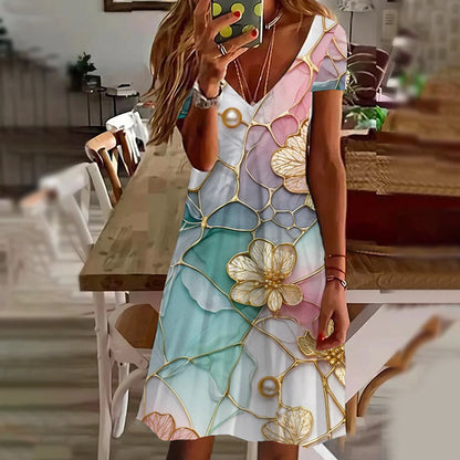 🌸Eleganckie damskie sukienki z dekoltem w serek z nadrukiem