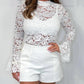 Damski seksowny koronkowy top z długim rękawem z falbanką