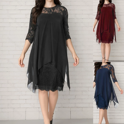 Elegancka damska sukienka z koronkową nakładką z wysokim stanem