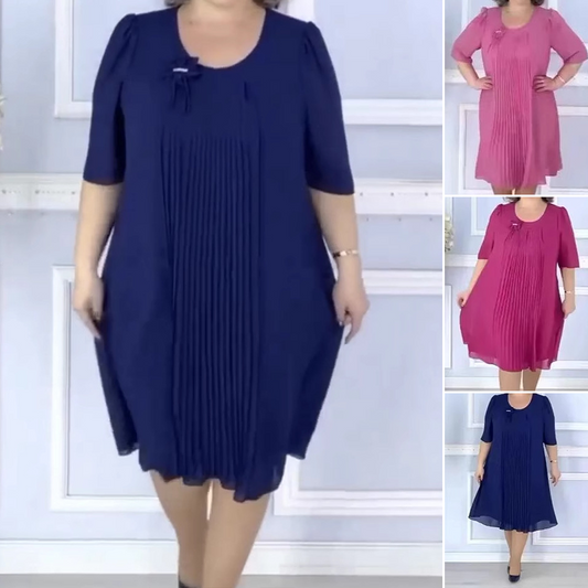 【S-4XL】🌺Damska plisowana sukienka z krótkim rękawem i okrągłym dekoltem