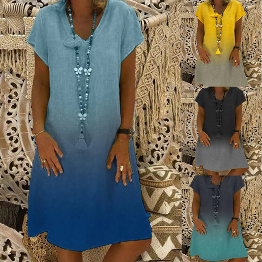 💃Nieformalna sukienka z krótkim rękawem i dekoltem w kształcie litery V