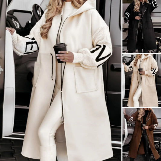 Modna damska kurtka z kapturem, długim rękawem i zamkiem błyskawicznym