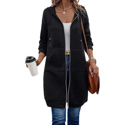 🧥 Lässig, bequem & vielseitig – Damen Kapuzenjacke in längerer Passform