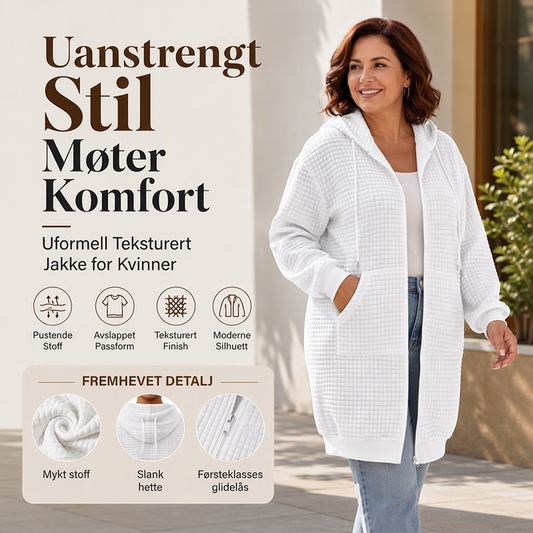 Lang, vaffelstrukturert hettejakke for kvinner
