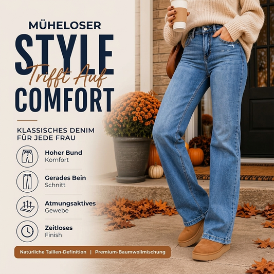 🛍️👖 Fritidsjeans for damer med elastisk høy midje