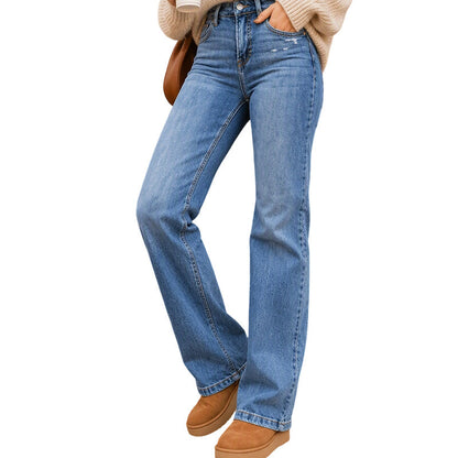 🛍️👖 Fritidsjeans for damer med elastisk høy midje