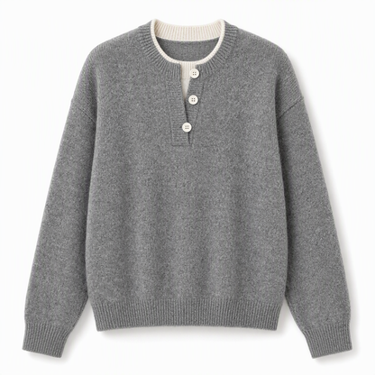 📢🎉🛍️✨Lässiger zweiteiliger Strickpullover mit V-Ausschnitt und Knopfdetails