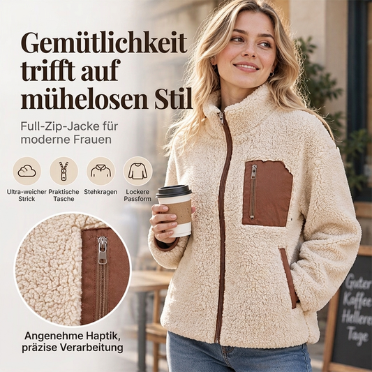 Damen Winter Sherpa Plüschjacke mit durchgehendem Reißverschluss