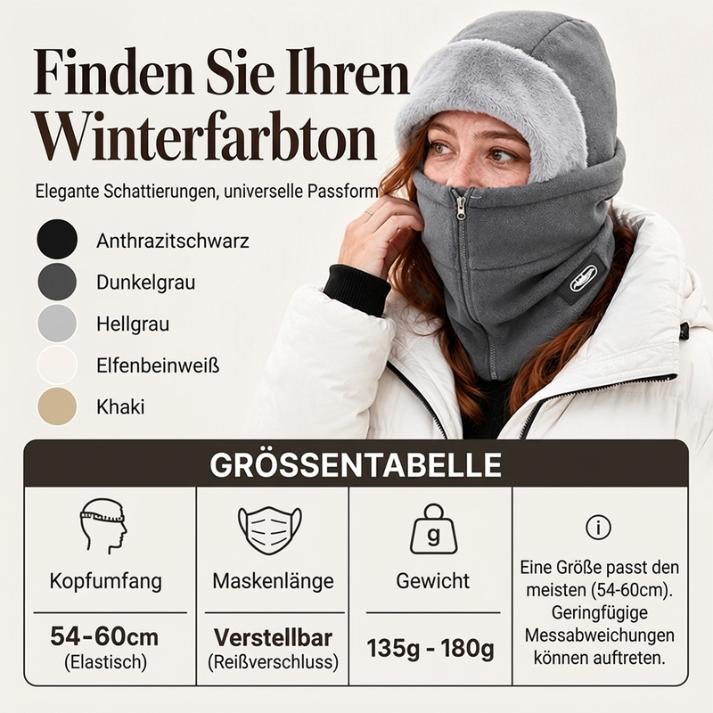 Winter warme Balaclava mit Reißverschluss