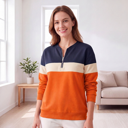 📢🎉🛍️✨Damen-Sweatshirt mit Farbblock und halbem Reißverschluss