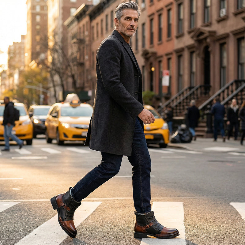 🤠👢 Herren zweifarbige Reißverschluss-Stiefeletten | Keine langweiligen Schuhe, kein lästiges Schnüren – Stylischer Hingucker für Alltag & Freizeit ✨