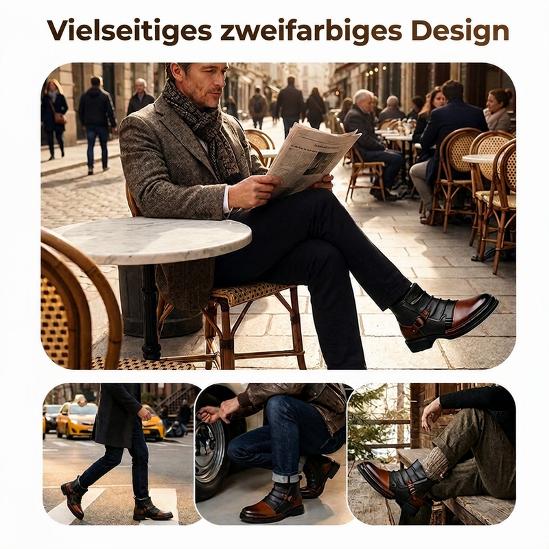 🤠👢 Herren zweifarbige Reißverschluss-Stiefeletten | Keine langweiligen Schuhe, kein lästiges Schnüren – Stylischer Hingucker für Alltag & Freizeit ✨