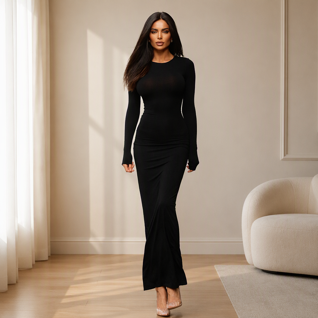 Figurbetontes Maxi-Kleid mit langen Ärmeln und Fishtail-Saum für Damen