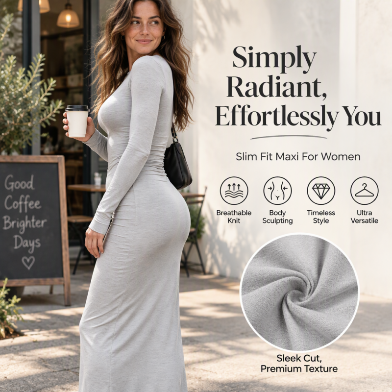 Figurbetontes Maxi-Kleid mit langen Ärmeln und Fishtail-Saum für Damen